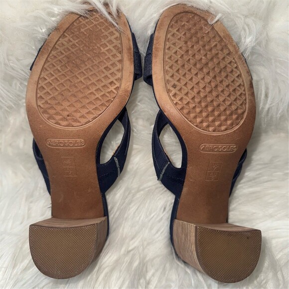 Aerosoles Heelrest Womens Slide Sandals Blue Denim Block Heel Mules Open Toe - Picture 7 of 10